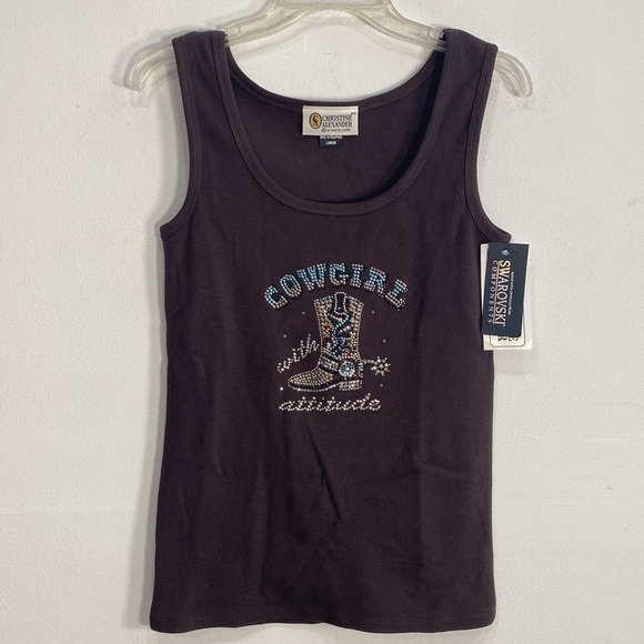 Christine Alexander Tops - Vintage Western Ribbed Tank Top Boot Print Austrian Crystal Large